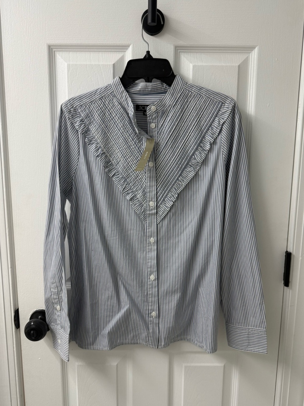 J.Crew Striped Long Sleeve Button Down Ruffled Details NWT
